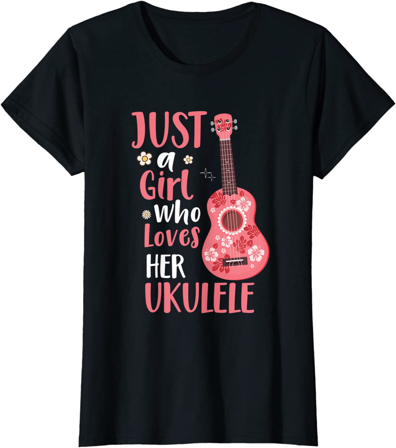 Womens Just A Girl Who Loves Her UKULELE Clothes Outfit tee T-Shirt Best Price